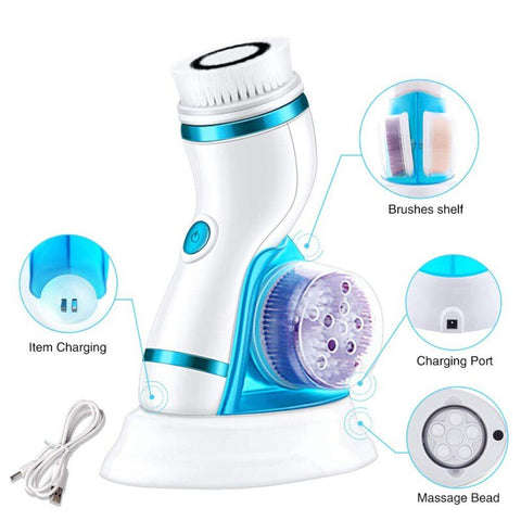 4 In 1 Ultrasonic USB Rechargeable Electric Facial Cleansing Brush